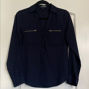 Express Women's Dark Blue Blouse with Zipper Accents